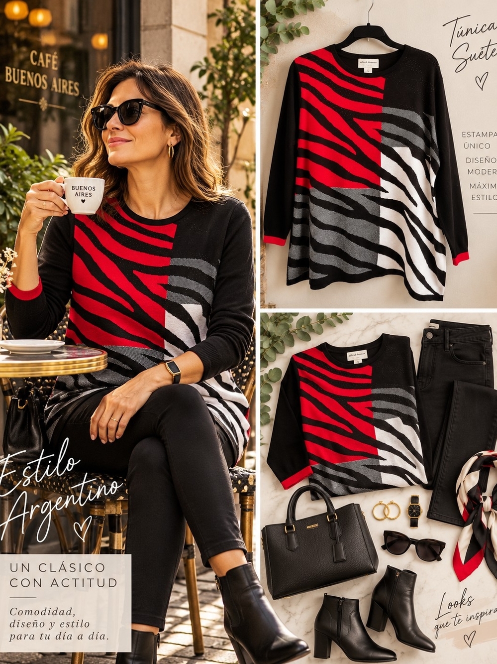 Alfred Dunner Women’s 2X Abstract Zebra Print Tunic Sweater Red Black NWT